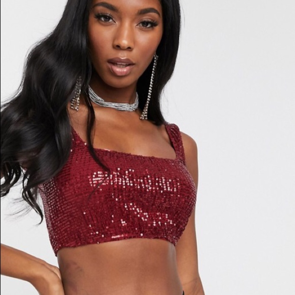 Red sequin crop top
